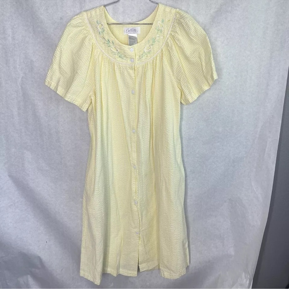 Collette Miss Elaine Vintage Button Nightgown Housecoat Yellow Medium